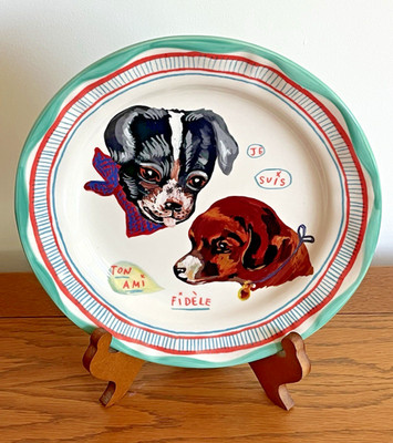 Anthropologie Nathalie Lete 10'' Dogs Plate Fidele Francophile Ton Ami