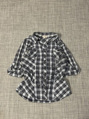 Y2K Design Women s Plaid Button Up Shirt Size L Sugar Tart Emo Goth Grunge