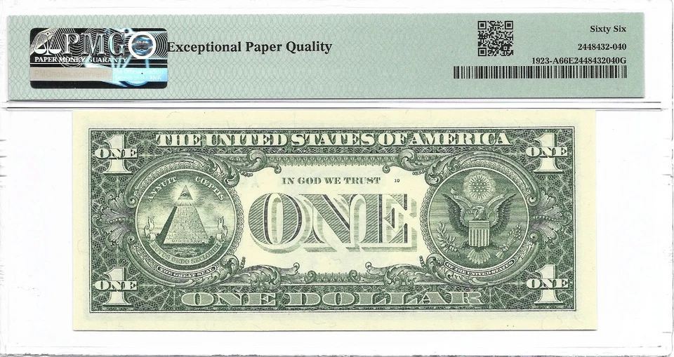 1995 $1 BOSTON WEB FRN PMG GEM Uncirculated 66 EPQ Banknote. A/C Run 7, 1st of 2 - Image 2 of 2