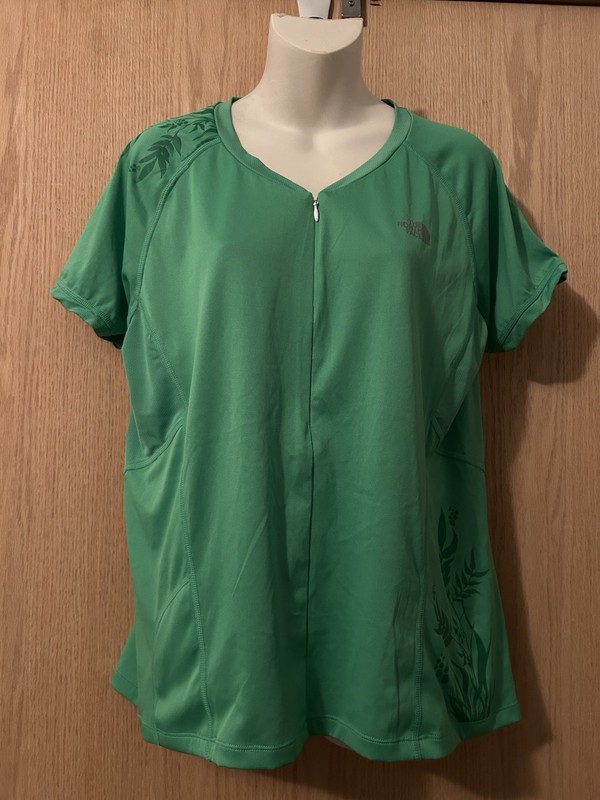 The North Face Cycle Bike Jersey Womens Size XL Green Shirt 1/4 Zip Dri Fit