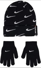 Nike Soft Stretch Folded Unisex Beanie hat Gloves 2 Piece kids 8/20 Black Swoosh