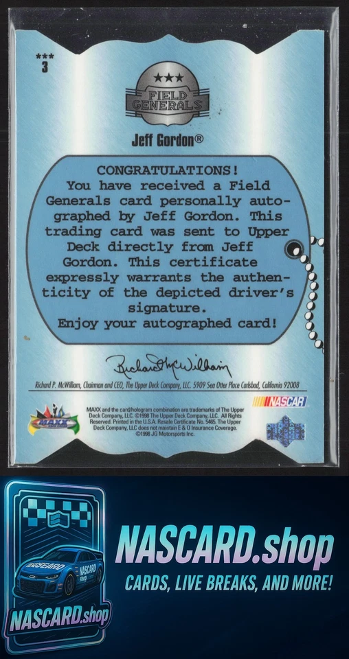 1998 Maxximum #***3 Jeff Gordon Field Generals Three Star Autographs #/100 - Image 2 of 2