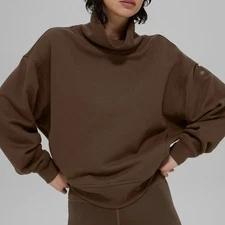 Alo Yoga Hazy Mock Neck Oversized Pullover Sweater in Espresso - Women's Size S