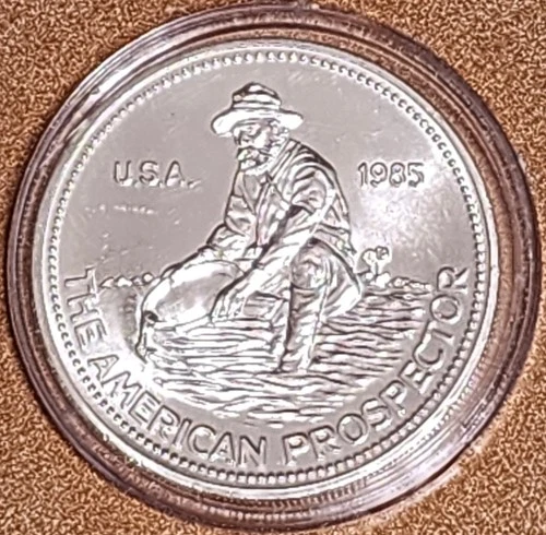 1985 Engelhard 1oz Silver American Prospector Round .999 Fine