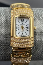 Croton Quartz Watch 23k Gold Plated Rhinestone Crystal Encrusted Needs Battery