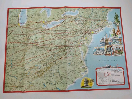 1955 American Airlines System Map Vintage Route Map - Picture 10 of 16