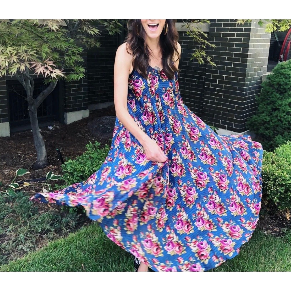 Zimmermann Floral Pleated Tent Dress Womens Large XL Sleeveless Maxi Accordion