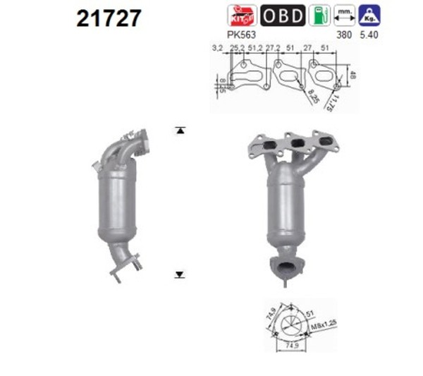 Katalysator As 21727 FüR Opel Corsa X01 Agila H00 S07 F08 F68 L08 L68 12V-image