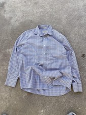 Eddie Bauer Shirt Mens Large Blue Plaid Long Sleeve Button Up Wrinkle Resistant