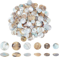 240 Pieces 3 Styles 10/12/15mm Natural Shell Beads, Flat Round Mother of Pearl,