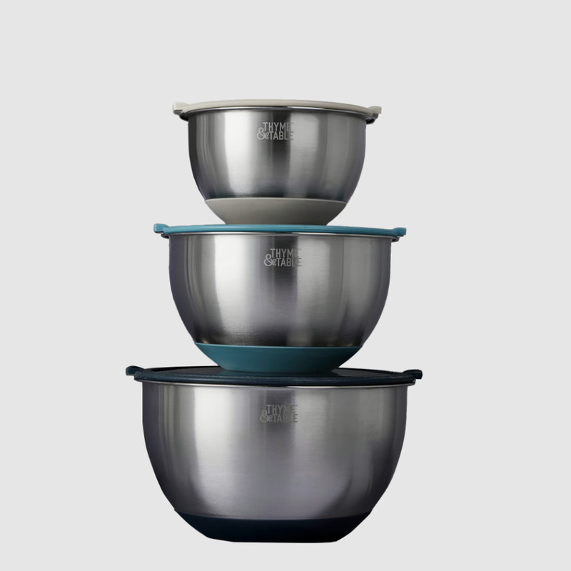 Thyme & Table 6-Piece Blue Nesting Mixing Bowl Set with Easy Grip Lid Food Prep