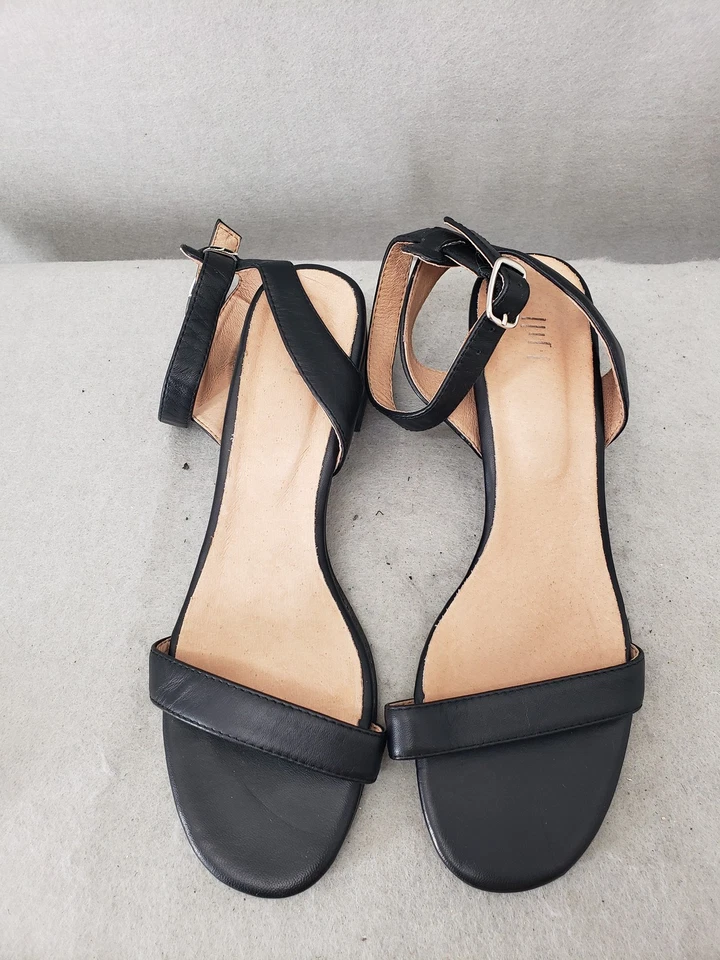 J Jill Women Sandals 10 Black Leather Open Toe Minimal Strappy Low Heel Shoes - Image 3 of 4