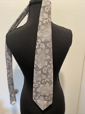Vintage Richwood Collection Mens Gray Silver Paisley Necktie Tie Thick /Wide