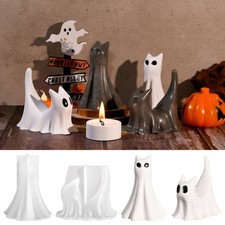 1x 3D Halloween Ghost Candle Mold Resin Casting Cat Figurine Silicone Mould
