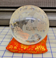 4" Etched Crystal World Globe Paperweight w/ Red Cushion Base Decor