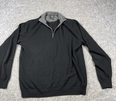 Neiman Marcus Mens Black Cashmere Mock Neck 1/4 Zip Sweater Size Large *READ