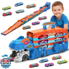 VATOS Toddler Truck Toy - Ejection Folding Dinosaur Track, Portable Truck Car