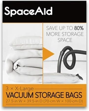 SpaceAid Jumbo Vacuum Storage Bags, Space Saver Sealer X-Large 3 Pack, Clear 
