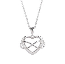 Solid 925 Sterling Silver Heart Infinity Cubic Zircon Pendant Necklace Gift D17