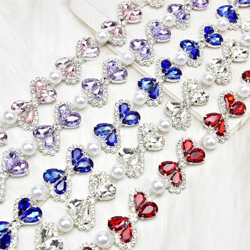 90cm Faux Pearl Crystal Rhinestone Chain Ribbon Trimming DIY Apparel Decoration - Picture 5 of 17