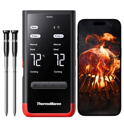 Smart Meat Thermometer Wireless - 152 m Bluetooth 5.3, 2 Probes 6 Sensors, Un...