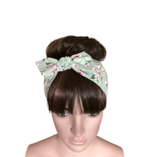 Slate Blue Flower Print Headband. Floral Bow Hairband. Bow Head Wrap.