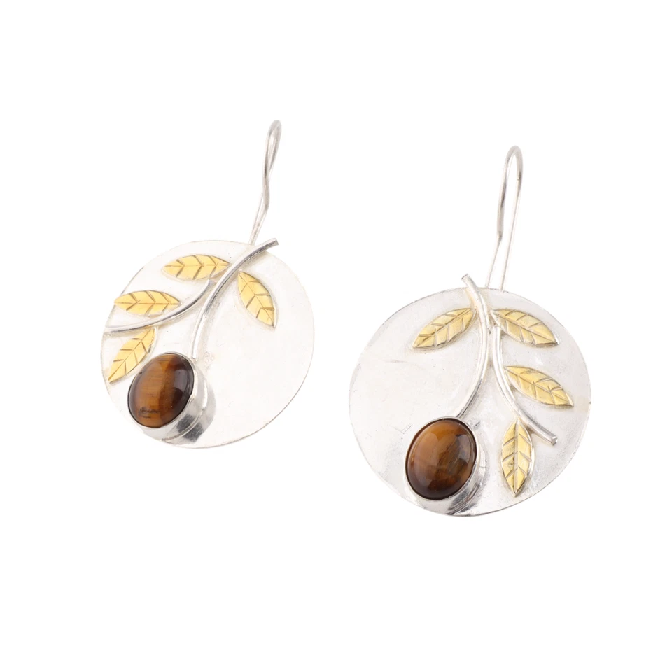 Pendiente de joyería hecho a mano de plata maciza 925 con piedras preciosas ojo de tigre amarillo para regalo Foto 3 de 4