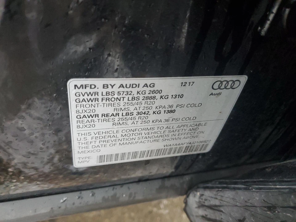 Used Right Curtain Air Bag fits: 2018 Audi SQ5 passenger roof Right Grade A Foto 2 de 4