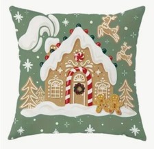 Gingerbread House Bakery Christmas Linen Throw Pillow Cover Holiday Home Decor