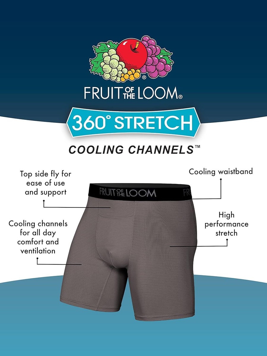 Fruit of the Loom Men's 360 Stretch Cooling Channels Boxer Briefs Underwear