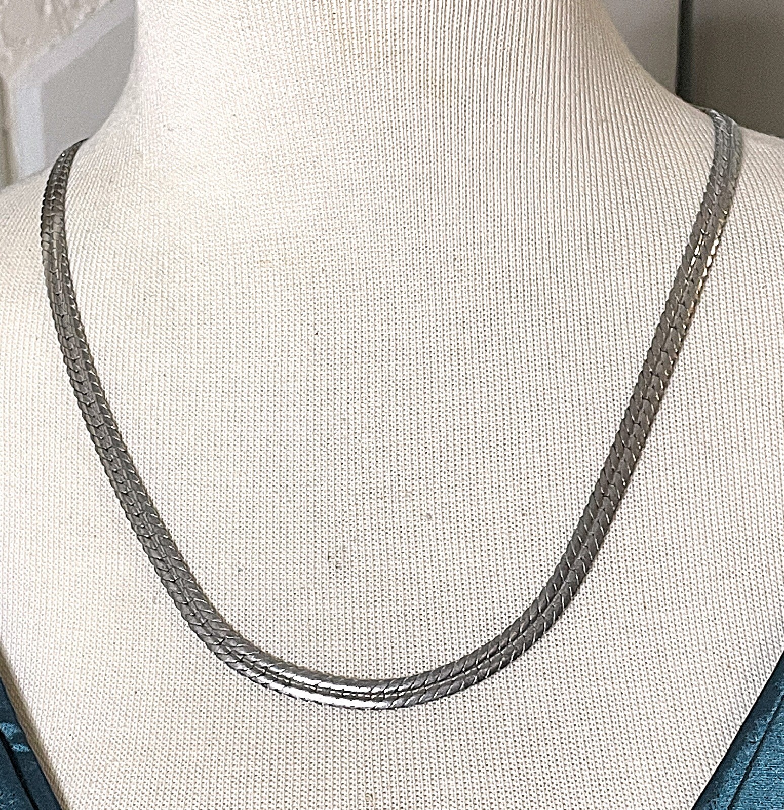 Solid Sterling Silver Wide Double-Sided Chain  Ne… - image 1