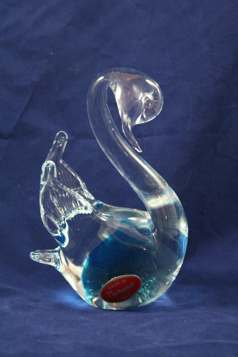 イタリー製　ガラススワン Murano Glass Swan Light Blue and Clear, Italy | eBay
