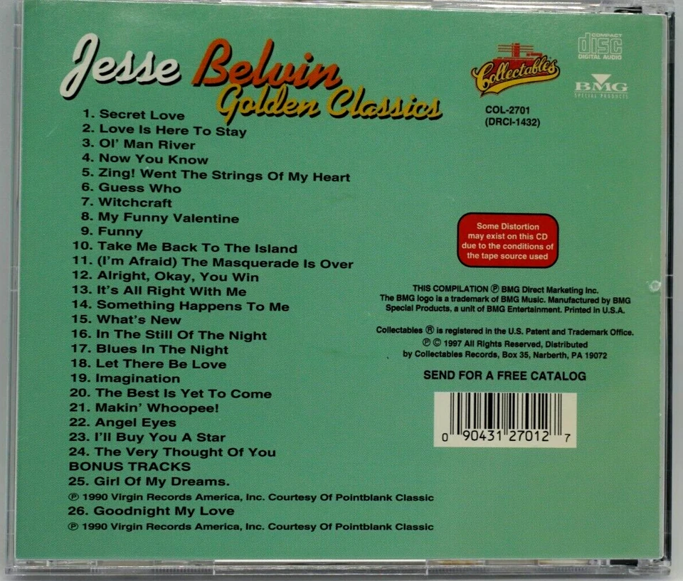 Jessie Belvin : Golden Classics CD Album - RARE - Image 2 of 3