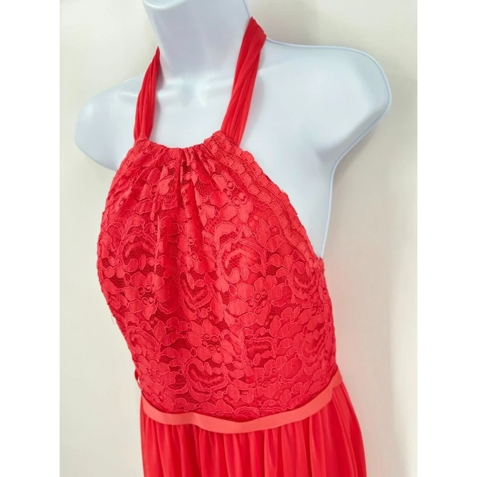 Davids Bridal Halter Dress Lace Top Guava Size 8 Lace Top Knee Length Prom - Image 4 of 4