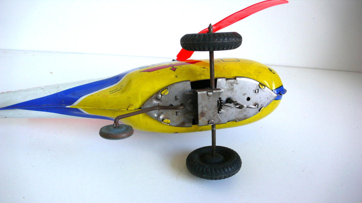Joustra Hélicoptère Air Alpes Tôle Lithographiée 33cm – 1969, état De Jeu