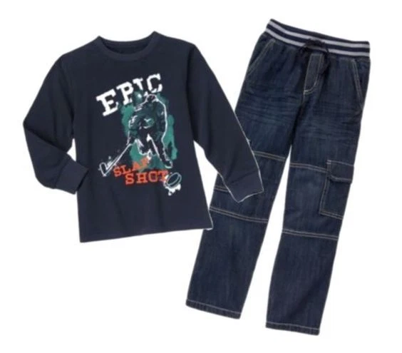 NUEVO CON ETIQUETAS Gymboree ESQUÍ ESCUELA Y LEYENDA DE NIEVE Conjunto, Camisa, Jeans de Carga, Pantalones, Talla 5, Foto 2 de 4