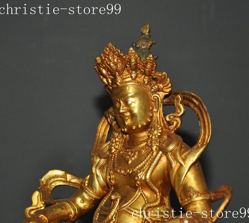8"old Tibet Buddhism temple bronze Gilt Yellow Jambhala Buddha statue - Picture 8 of 10