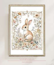 Bunny Art Print Wall Home Decor Poster Nursery Baby Kids Room Woodland Animals