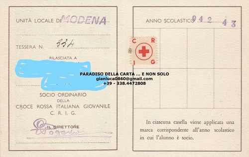 TESSERA GIOVANILE, CROCE ROSSA ITALIANA, ISTITUZIONE PARASCOLASTICA, 1942 1943 - Imagen 2 de 2