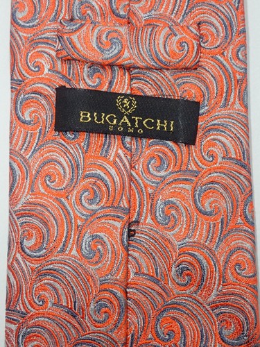 BUGATCHI UOMO ORANGE PINK BLUE SWIRLS WOVEN 100% ITALIAN SILK NECK TIE 59" - Picture 2 of 11