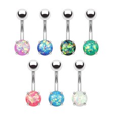 7pcs Opal Glitter Prong Set 316L Surgical Steel Belly Button Rings Naval Navel