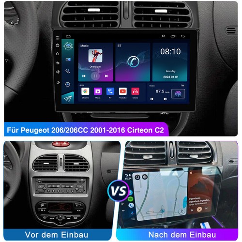 DAB+ 2+32G Android 13 Autoradio Carplay GPS Navi WIFI RDS KAM Für Peugeot 206 CC - Bild 4 von 13