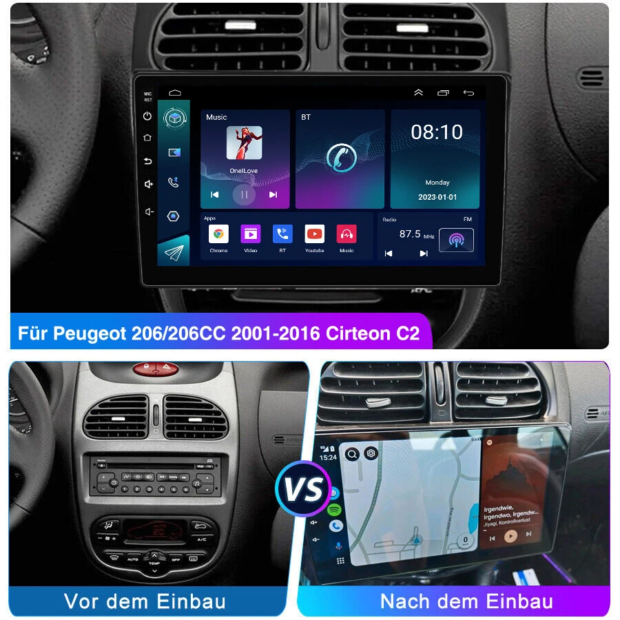 DAB+ 2+32G Android 13 Autoradio Carplay GPS Navi WIFI RDS KAM Für Peugeot 206 CC - Bild 4 von 4