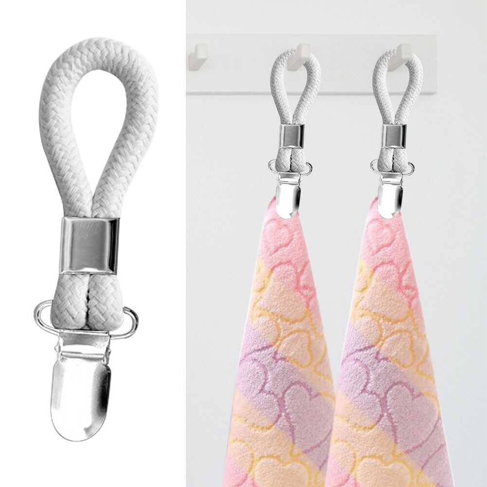 Kitchen Bathroom Towel Clip Holder Durable Braided Loop Cloth Hanger