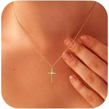 14K Gold Cross Necklace Chain for Women Dainty Minimalist Simple Cross Pendant