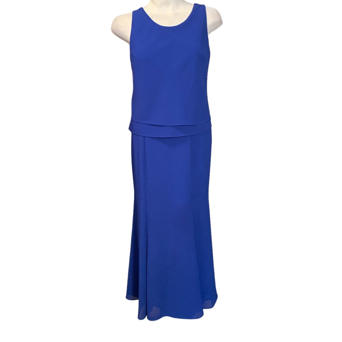 Ursula Vintage Formal Maxi Dress Size 16 Blue Sleeveless Layered