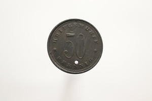 GERMANY-WAR-MONEY-TOKEN-50-PFENNIG-1917-ABENSBERG-ZINC-SCARCE-B19-T2195