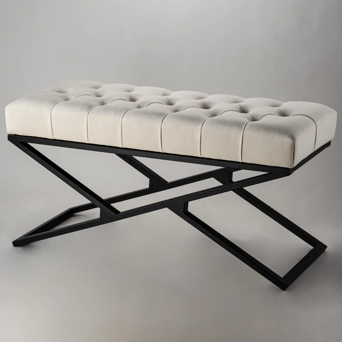 Bench HANDMADE Industrial Quilted bench Metal upholstered bench deep buttoned