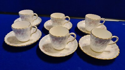 Sechs Frühe 20. Jh. Minton 'Garden Pinks' Kaffeetassen Und Untertassen