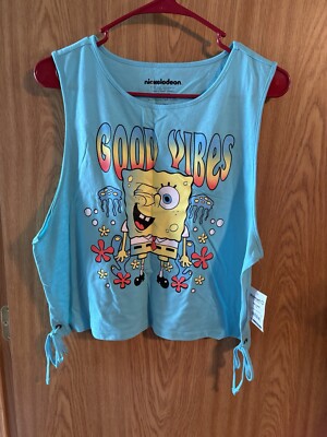 Nickelodeon SpongeBob Women s  Good Vibes  Crop Top Size XXL 19 Multicolor